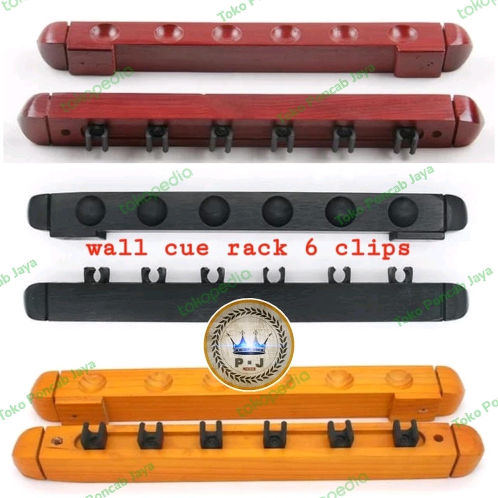 Billiard Stick Wooden Wall Rack | Rak Dinding Stik Billiard | 6 Clips - Kuning