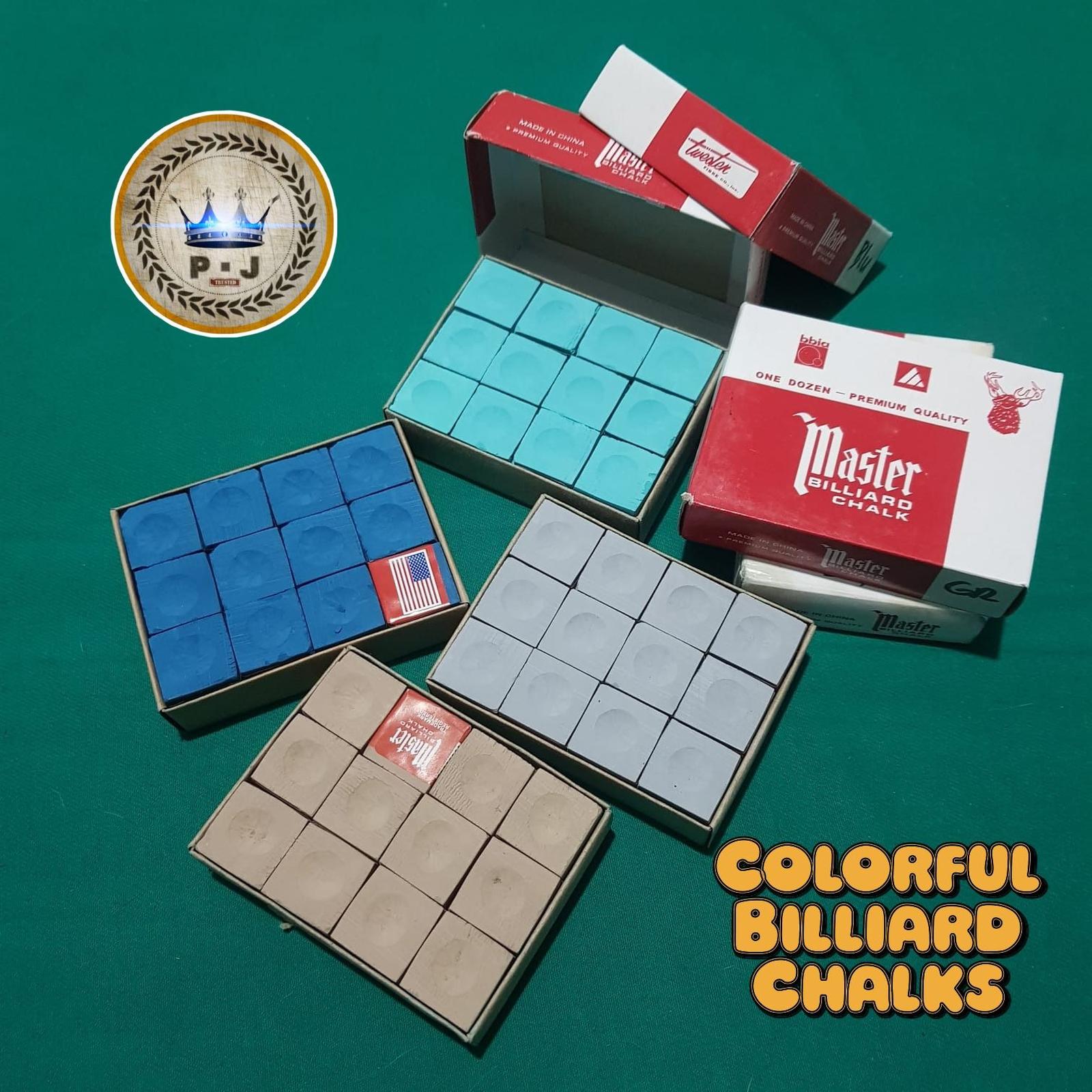 PJ - Kapur Warna-Warni | Colorful Billiard Chalk - Box 12 Pcs